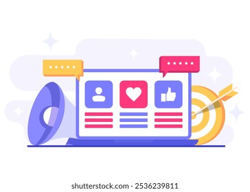 Social media marketing concept flat vector illustration for landing page, web banner, mobile application, banner, business content strategy, web design, Digital marketing online connection concept