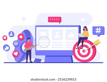 Social media marketing concept flat vector illustration for landing page, web banner, mobile application, banner, business content strategy, web design, Digital marketing online connection concept