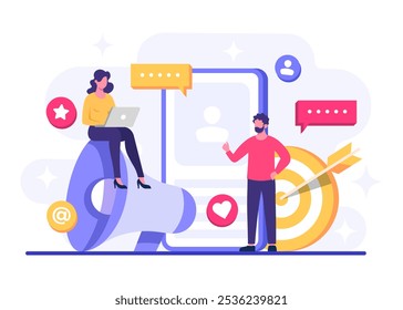 Social media marketing concept flat vector illustration for landing page, web banner, mobile application, banner, business content strategy, web design, Digital marketing online connection concept