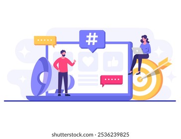 Social media marketing concept flat vector illustration for landing page, web banner, mobile application, banner, business content strategy, web design, Digital marketing online connection concept