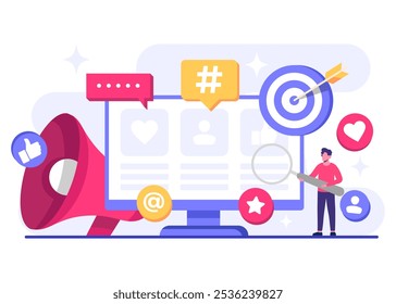 Social media marketing concept flat vector illustration for landing page, web banner, mobile application, banner, business content strategy, web design, Digital marketing online connection concept