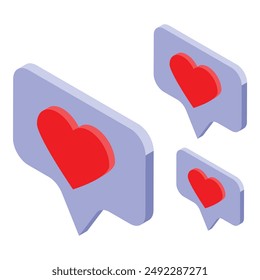 Social media marketing concept, red hearts flying out of speech bubbles, showing online engagement and approval