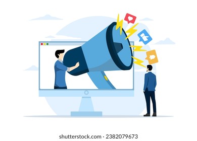 Social media marketing concept, strategy, online business, startup, trend, viral, like, hashtag and comment, flat vector illustration banner background for website landing page.