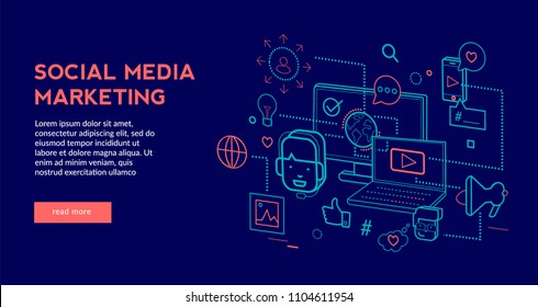 Social Media Marketing Concept for web page, banner, presentation. Vector illustration