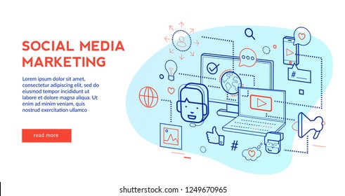 Social Media Marketing Concept for web page, banner, presentation. Vector illustration