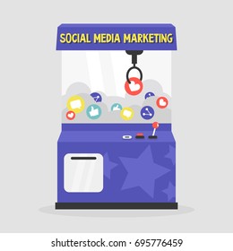 Social media marketing conceptual illustration. Grab a prize: like, share, comment / flat editable vector illustration, clip art. 