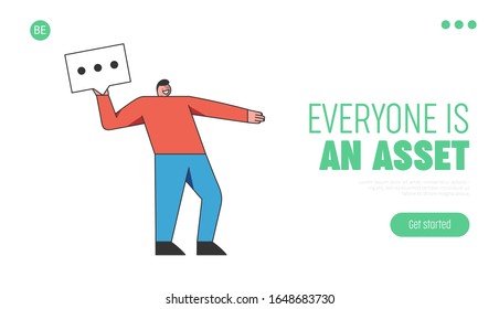 Social Media Marketing Concept.Website Landing Page. Man Is Leaving Feedback, Comment, Throwing It By Away. Metaphor Of Social Media Marketing.Web Page Cartoon Outline Linear Flat Vector Illustration