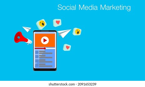 social media marketing. Digital marketing, digital technologies, online advertising, online marketing concept.Marketing through smartphones and social media. Vector illustration.