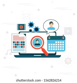 Social media, marketing goals, digital marketing strategy flat design conceptual banner with icons