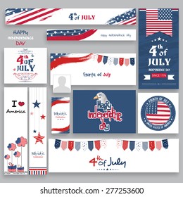Social media and marketing headers, ads, post or banners in national flag color for 4th of July, American Independence Day celebration.