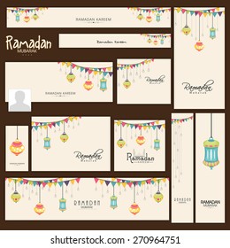 Social media and marketing headers, posts, ads or banners for holy month of muslim community, Ramadan Kareem celebration.