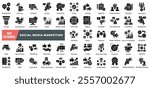 Social Media Marketing Icons Collection contains Metrics,Campaign,Video,Market Share,Marketing,Customers,Loyalty,Platform,Authenticity,Growth,Metrics Icons Simple Illustration