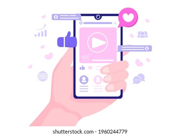 Social Media Marketing Illustration For Advertising Online Service Platform, Online Course, Analytic, Ad Management Software, Website 