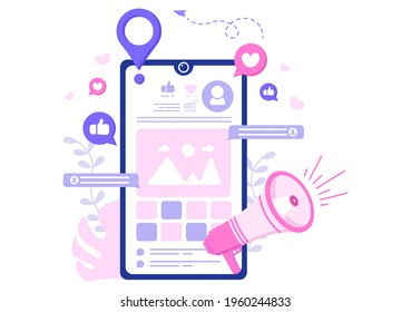 Social Media Marketing Illustration For Advertising Online Service Platform, Online Course, Analytic, Ad Management Software, Website 