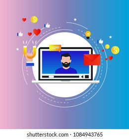 Social media marketing influence, target market concept, attracting followers, social campaign gradient color vector illustration design for web banners and apps