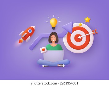 Social media marketing. Influencer marketing, social media or network promotion, SMM banner, landing page, flyer, target. 3D Web Vector Illustrations.