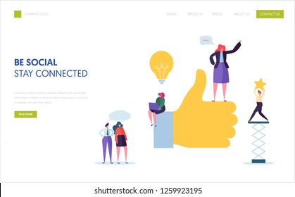 Social Media Marketing Landing Page Template. Agency Team Characters Work Online Digital Advertising for Business Communication Strategy Website or Banner Design. Flat Vector Illustration