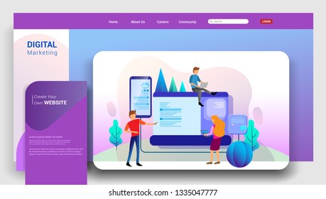 Social media marketing landing page template, business strategy, analytics and brainstorming. Modern flat design concepts for website design ui/ux and mobile website development. Vector illustration.