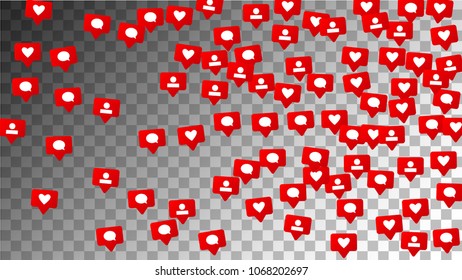  Social Media Marketing. Likes, Follow, Friend, Comment, Message Icons
