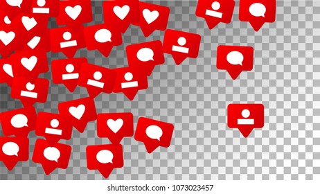  Social Media Marketing. Likes, Follow, Friend, Comment, Message Icons.