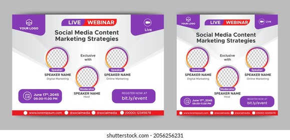 Social Media Marketing live webinar banner invitation and social media post template. Business webinar invitation design. Vector EPS 10