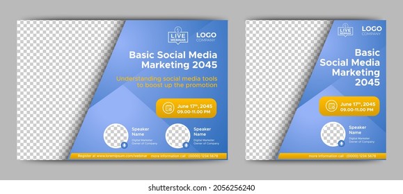 Social Media Marketing live webinar banner invitation and social media post template. Business webinar invitation design. Vector EPS 10