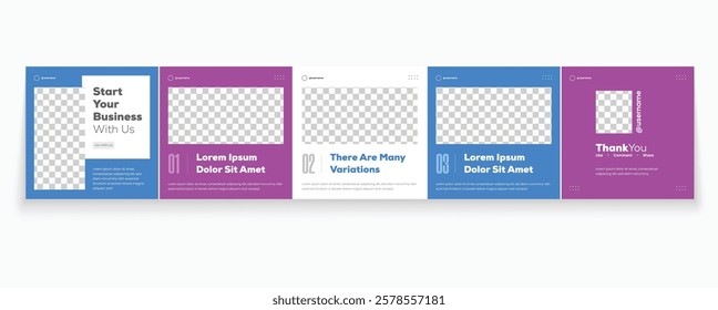 Social media marketing microblog template design, tips and tricks post template. Editable carousel post design layout set. Minimal and creative carousel banner template.