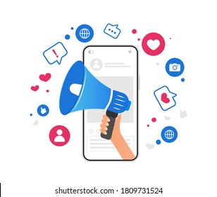 Social media marketing mobile phone concept. Influencer concept.