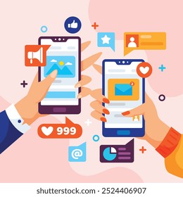 Social media marketing mobile phone concept vector design.