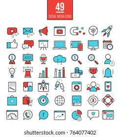 Social media marketing modern line icons set. SMM bright  vector symbols