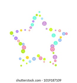 Social media marketing, networking concept. Random Color icons with social media services tags on white background. Comment, friend, like, share, mail, target, message. Vector Internet concept.