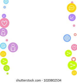 Social media marketing, networking concept. Random Color icons with social media services tags on white background. Comment, friend, like, share, mail, target, message. Vector Internet concept.