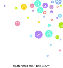 Social media marketing, networking concept. Random Color icons with social media services tags on white background. Comment, friend, like, share, mail, target, message. Vector Internet concept.