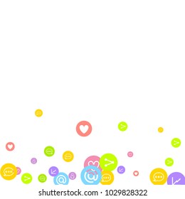 Social media marketing, networking concept. Random Color icons with social media services tags on white background. Comment, friend, like, share, mail, target, message. Vector Internet concept.