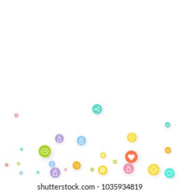 Social media marketing, networking concept. Random Color icons with social media services tags on white background. Comment, friend, like, share, mail, target, message. Vector Internet concept.