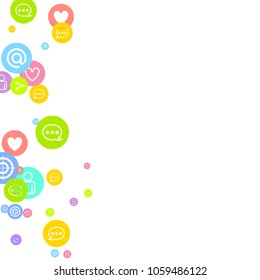Social media marketing, networking concept. Random Color icons with social media services tags on white background. Comment, friend, like, share, mail, target, message. Vector Internet concept.