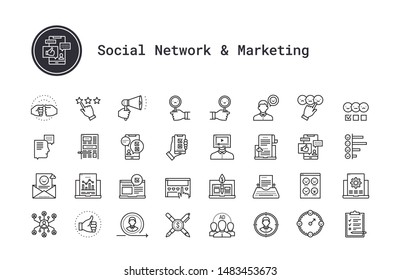 Social media marketing, people community, blogging, survey, feedback thin line icons. Pictogram for social networks, web, mobile app. Content making, digital marketing, seo, rating, review vector icon