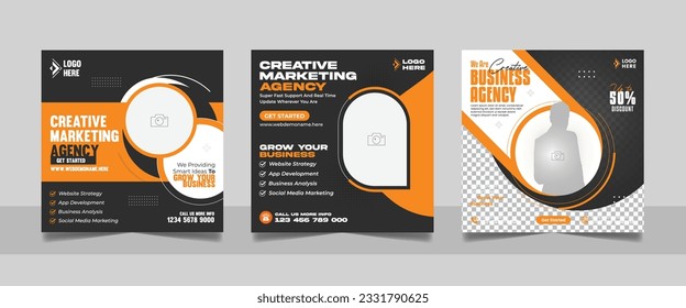 Social Media Marketing Post, Webinar Social Media Banner Set, Corporate Business Promotion Social Media Web Banner, Digital Marketing Agency Square Flyer Template