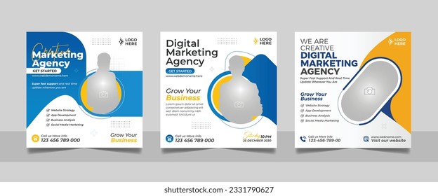 Social Media Marketing Post, Webinar Social Media Banner Set, Corporate Business Promotion Social Media Web Banner, Digital Marketing Agency Square Flyer Template