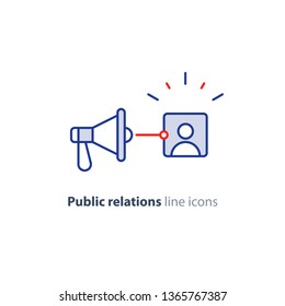 Social media marketing and promotion concept, megaphone flat icon, public relations vector illustration