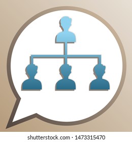Social media marketing sign. Bright cerulean icon in white speech balloon at pale taupe background. Illustration.