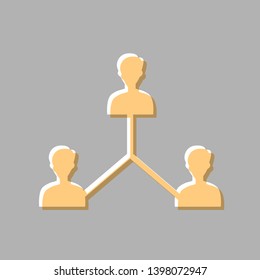 Social media marketing sign. Emboss effect with light orange icon on gray background.