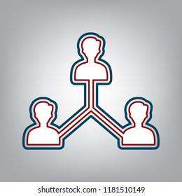Social media marketing sign. Vector. Dark red, transparent and midnight green stroke of white icon at grayish background.