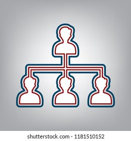 Social media marketing sign. Vector. Dark red, transparent and midnight green stroke of white icon at grayish background.