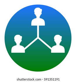 Social media marketing sign. Vector. White icon in bluish circle on white background. Isolated.