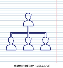 Social media marketing sign. Vector. Navy line icon on notebook paper as background with red line for field.