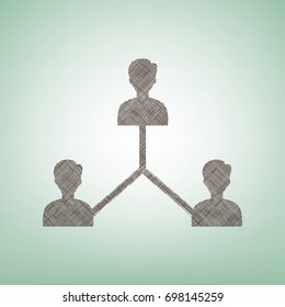 Social media marketing sign. Vector. Brown flax icon on green background with light spot at the center.