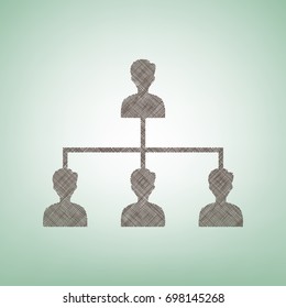 Social media marketing sign. Vector. Brown flax icon on green background with light spot at the center.