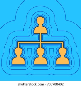Social media marketing sign. Vector. Sand color icon with black contour and equidistant blue contours like field at sky blue background. Like waves on map - island in ocean or sea.