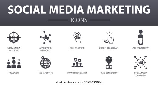Social Media Marketing Simple Concept Icons Set. Contains Such Icons As User Engagement, Followers, Call To Action, Lead Conversion And More, Can Be Used For Web, Logo, UI/UX